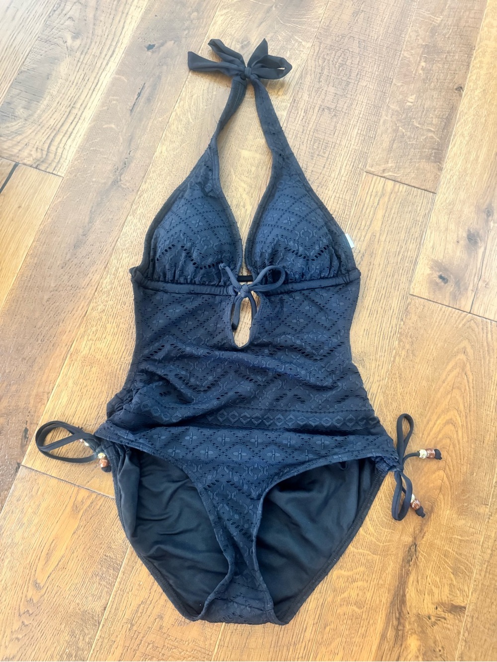 Black Halter One-Piece Swimsuit with Tie Front